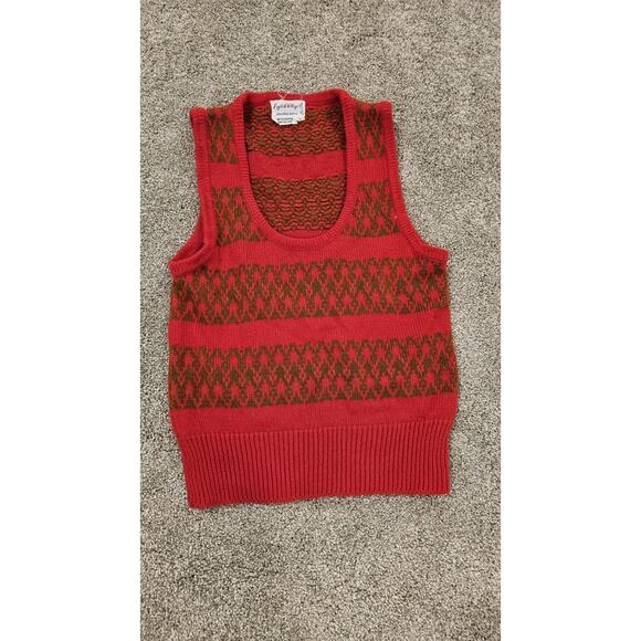 Women's English Village Vintage Sweater Vest, Red And Gold, Size M - Picture 1 of 7